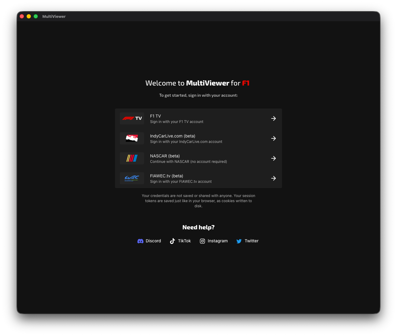 Screenshot showing MultiViewer's welcome screen with various sign in options